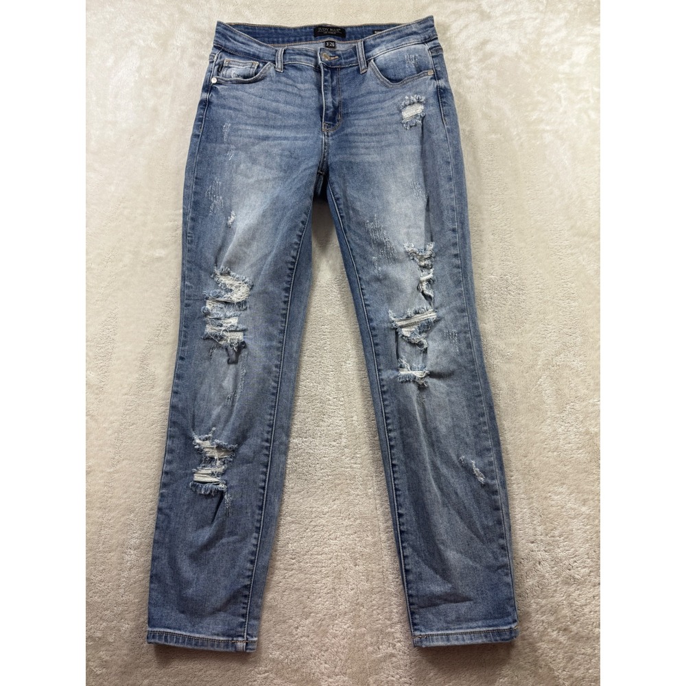 Judy Blue Womens Boyfriend Distressed Mid Rise Blue Jeans 3/26 Meas: 28x28